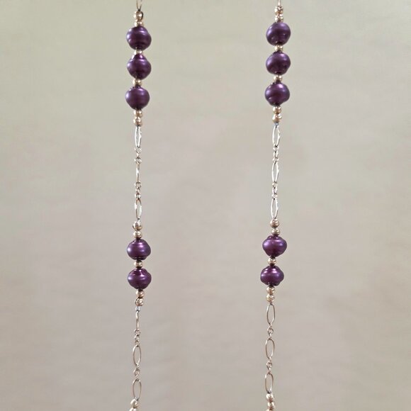 Vintage Murano Peacock Crimson Glass Pearl Amethyst Cat Eye Bead 14k/20 Necklace - Picture 5 of 16